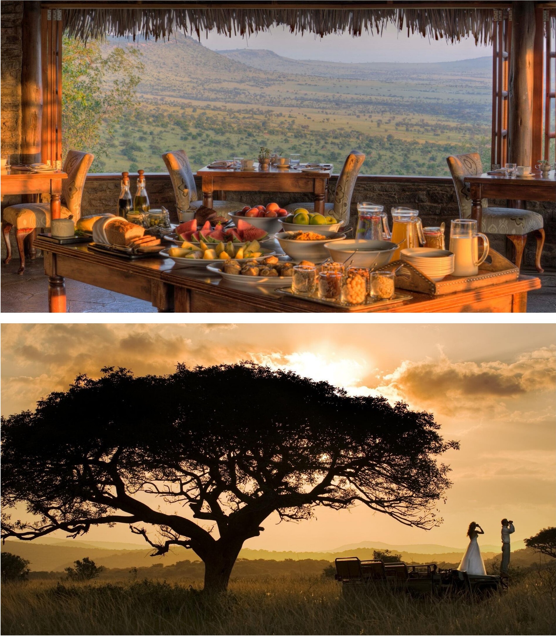 Breakfast table set overlooking the vast savanna